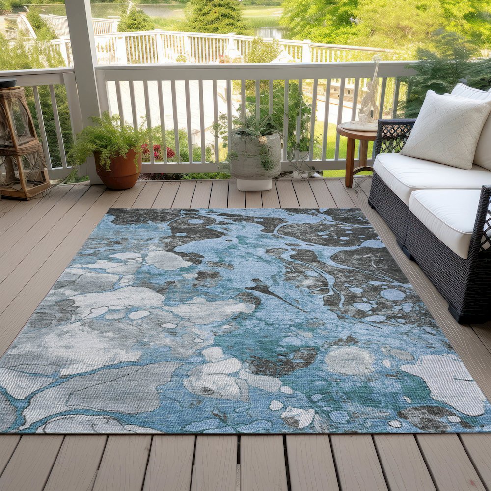 Machine Washable Indoor/Outdoor Chantille Blue 9' x 12' Rug