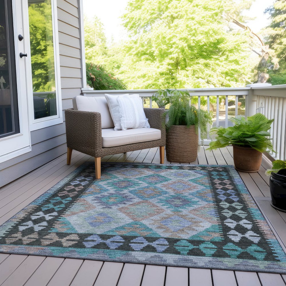 Machine Washable Indoor/Outdoor Chantille Teal 9' x 12' Rug