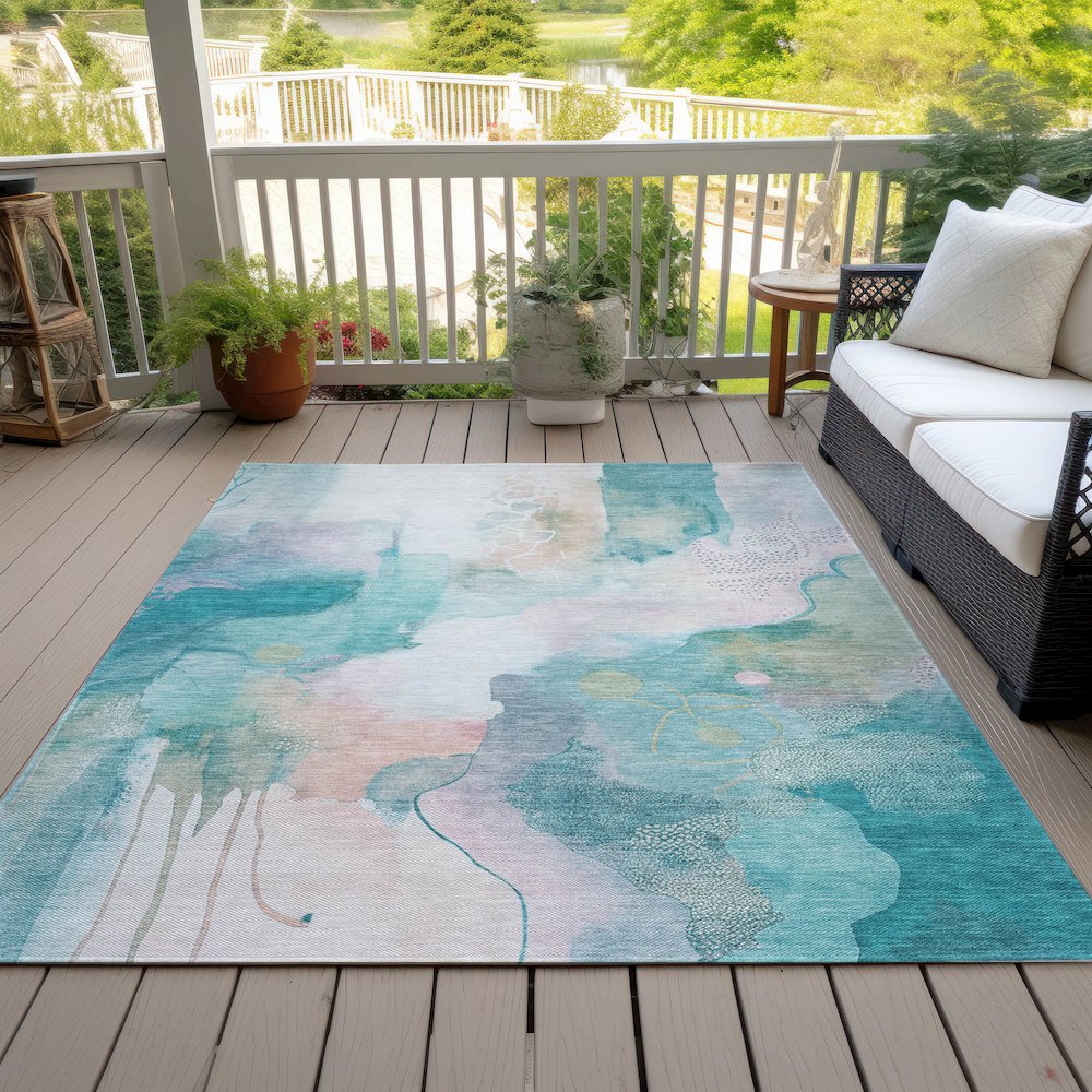 Machine Washable Indoor/Outdoor Chantille ACN2019 Turquoise 9' x 12' Rug