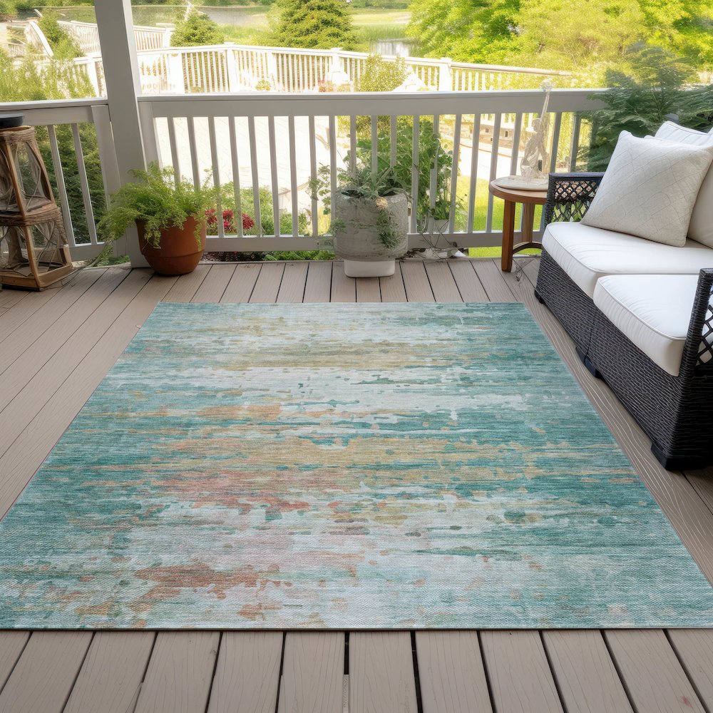 Machine Washable Indoor/Outdoor Chantille ACN2034 Teal 9' x 12' Rug