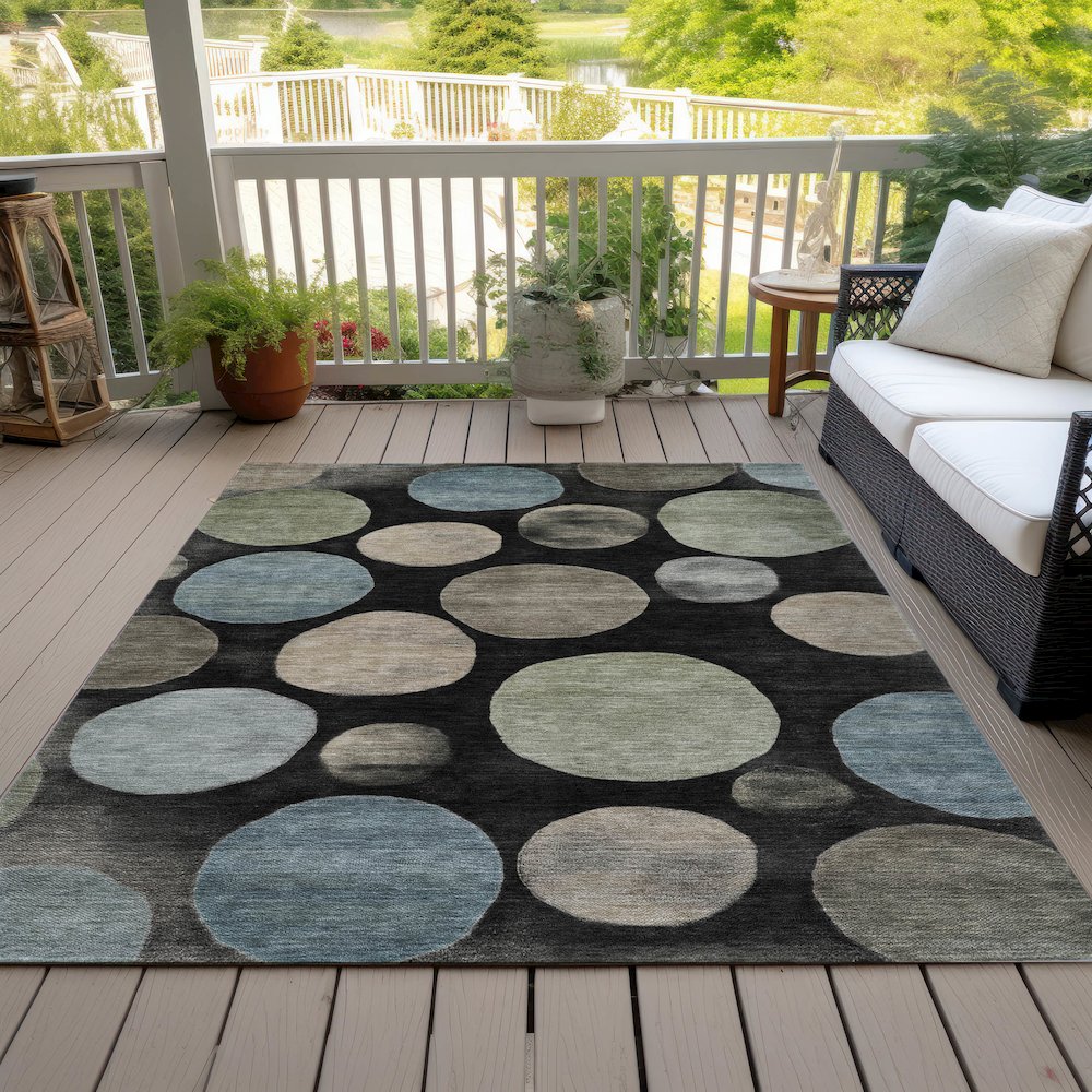 Machine Washable Indoor/Outdoor Chantille ACN2062 Black 9' x 12' Rug