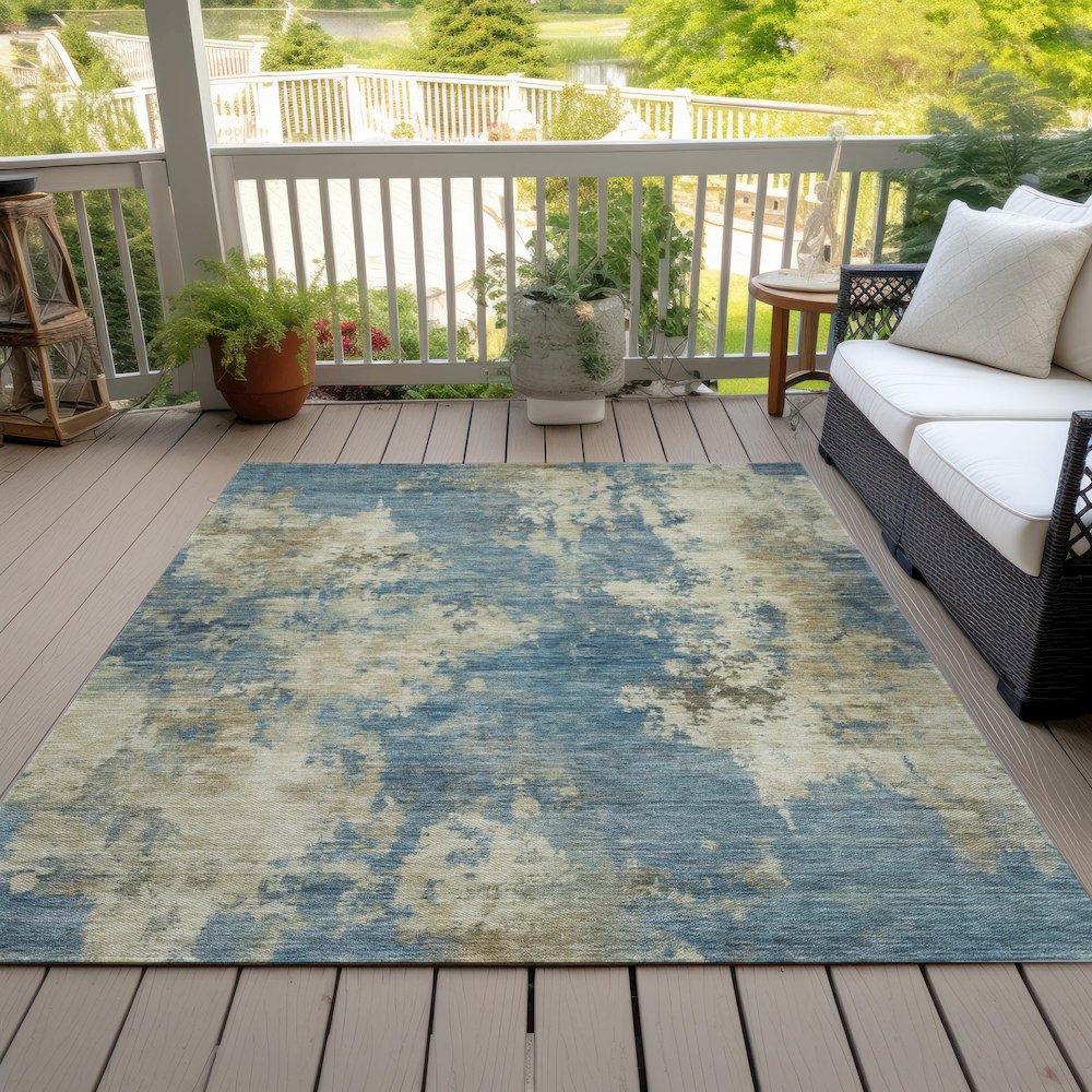 Machine Washable Indoor/Outdoor Chantille ACN2066 Blue 9' x 12' Rug