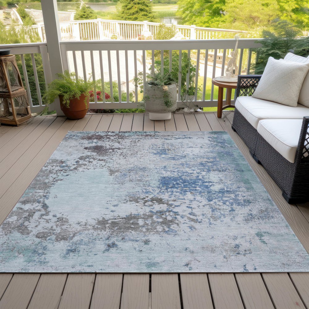 Machine Washable Indoor/Outdoor Chantille ACN2070 Turquoise 9' x 12' Rug