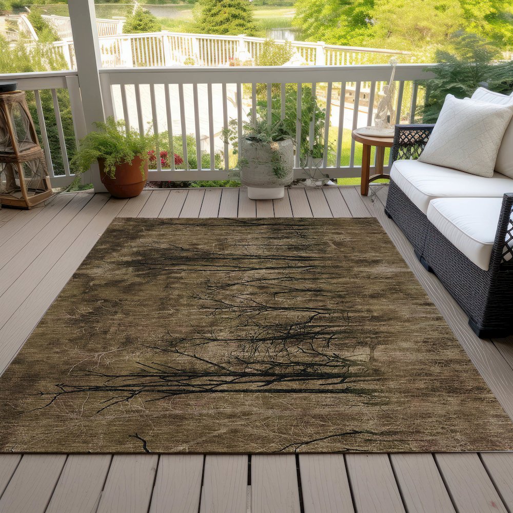 Machine Washable Indoor/Outdoor Chantille ACN2083 Brown 9' x 12' Rug