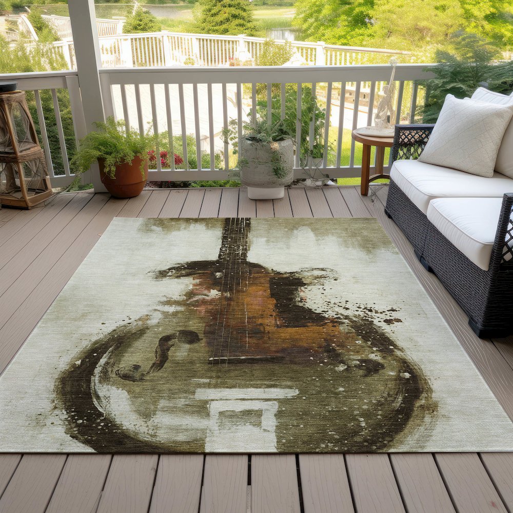 Machine Washable Indoor/Outdoor Chantille ACN2091 Brown 9' x 12' Rug