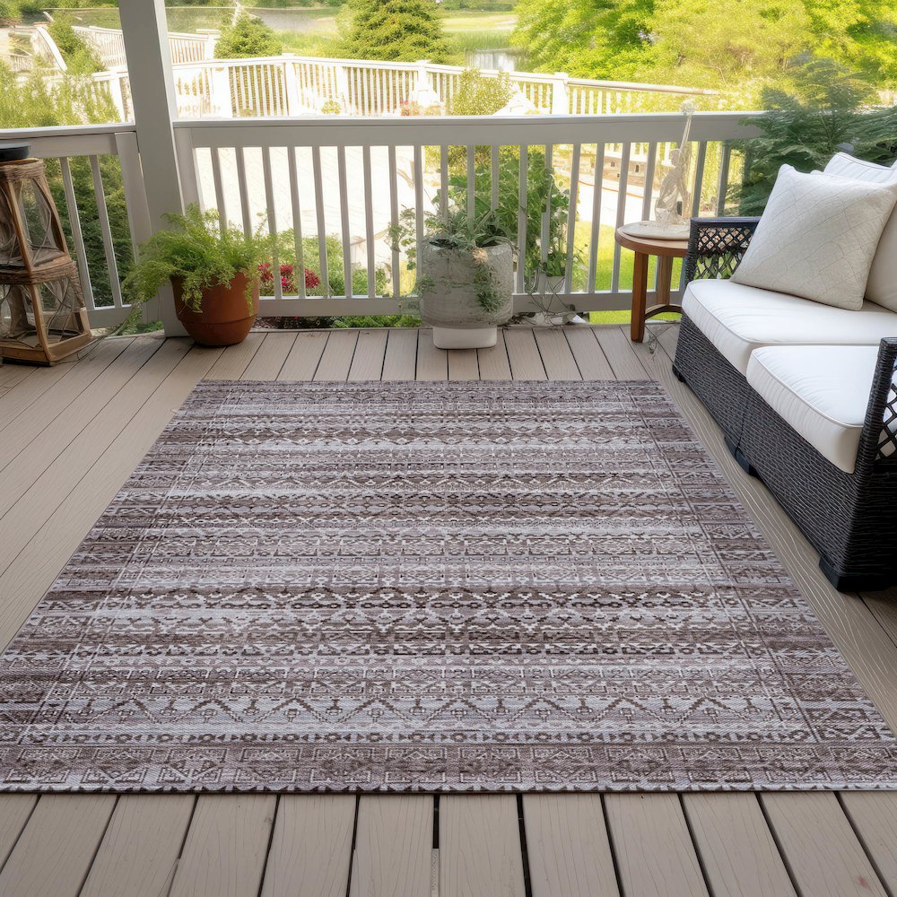 Machine Washable Indoor/Outdoor Chantille ACN2101 Brown 9' x 12' Rug