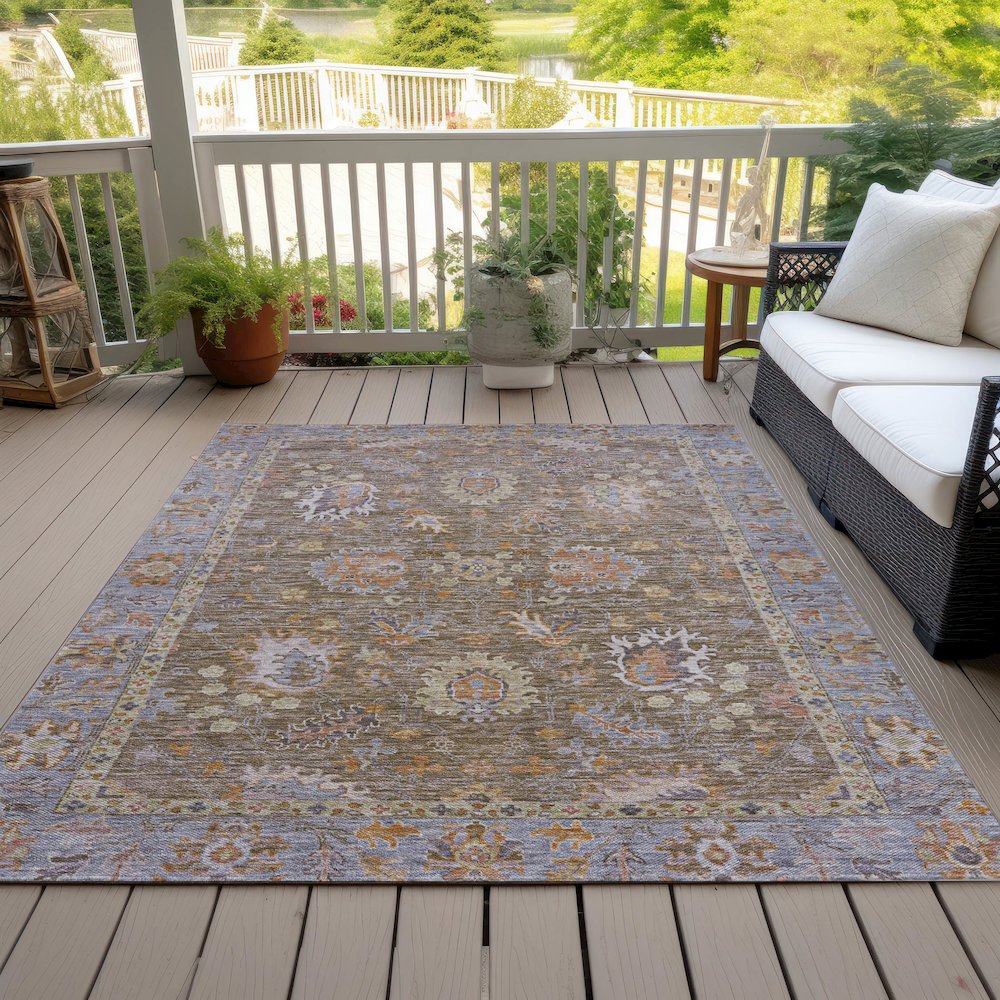 Machine Washable Indoor/Outdoor Chantille ACN2104 Brown 9' x 12' Rug