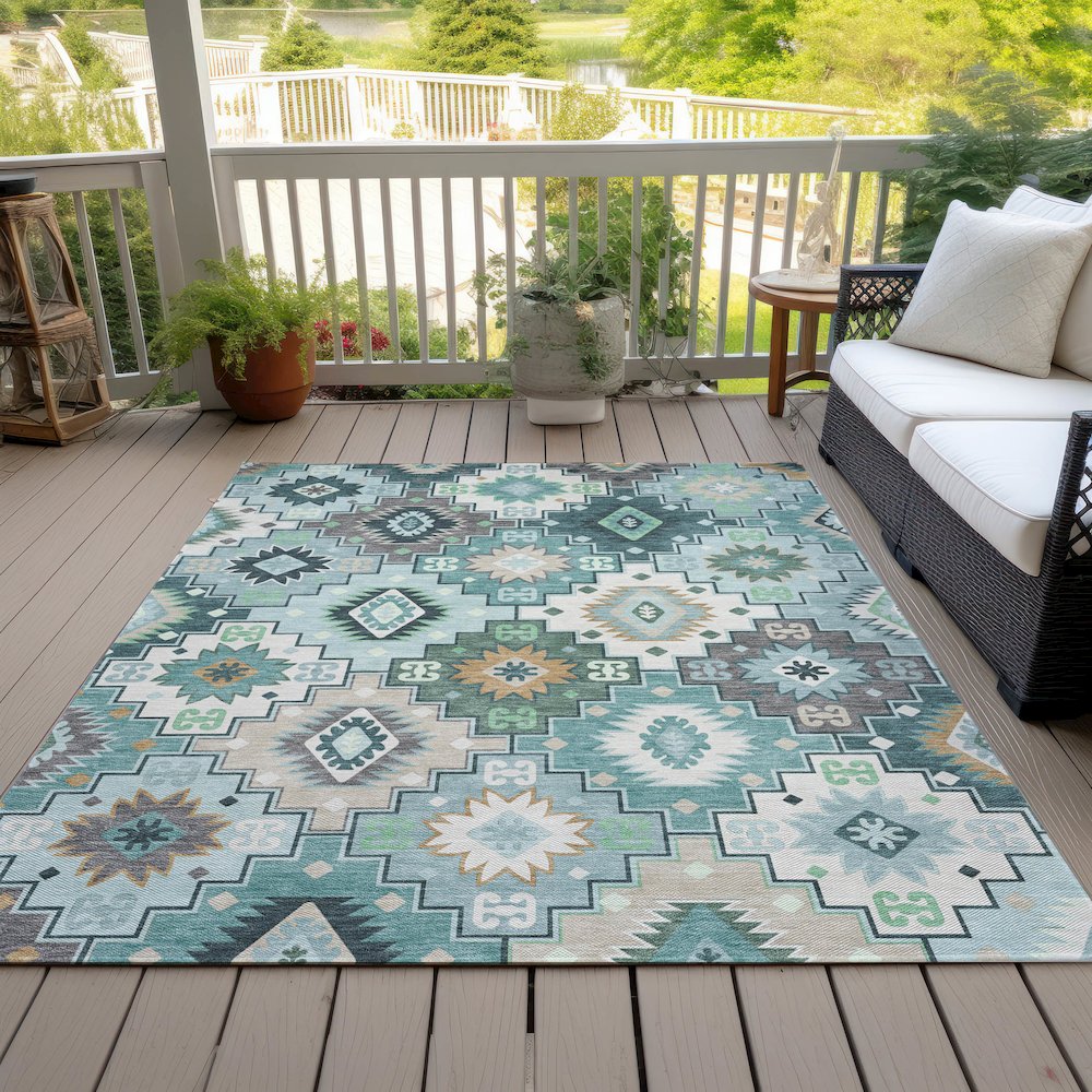 Machine Washable Indoor/Outdoor Chantille ACN2123 Teal 9' x 12' Rug