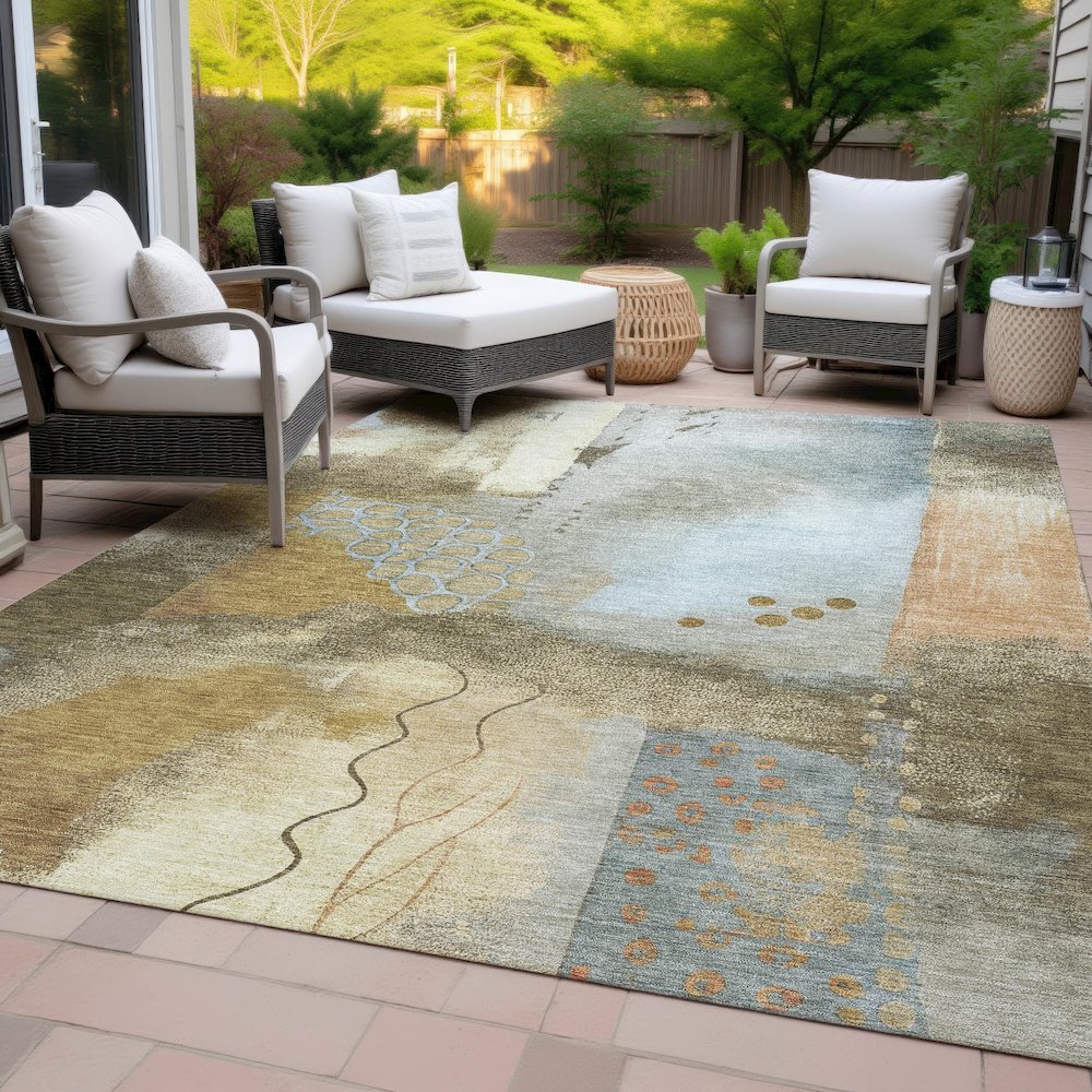 Machine Washable Indoor/Outdoor Chantille ACN2127 Brown 9' x 12' Rug