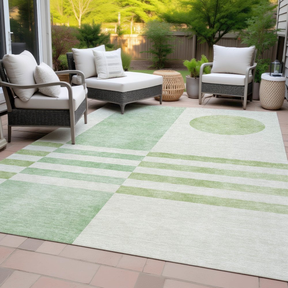 Machine Washable Indoor/Outdoor Chantille ACN2131 Green 9' x 12' Rug