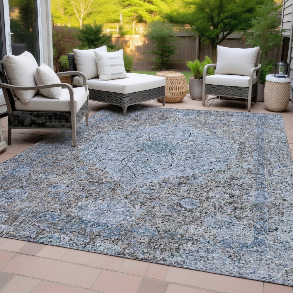 Machine Washable Indoor/Outdoor Chantille ACN2136 Gray 9' x 12' Rug