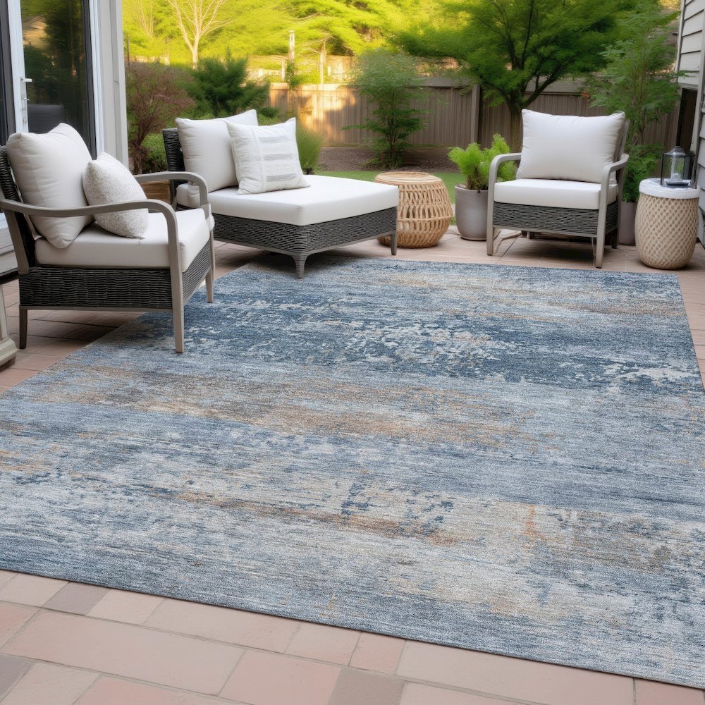 Machine Washable Indoor/Outdoor Chantille ACN2146 Denim 9' x 12' Rug