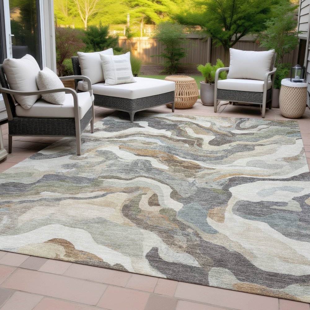 Machine Washable Indoor/Outdoor Chantille ACN2162 Khaki 9' x 12' Rug