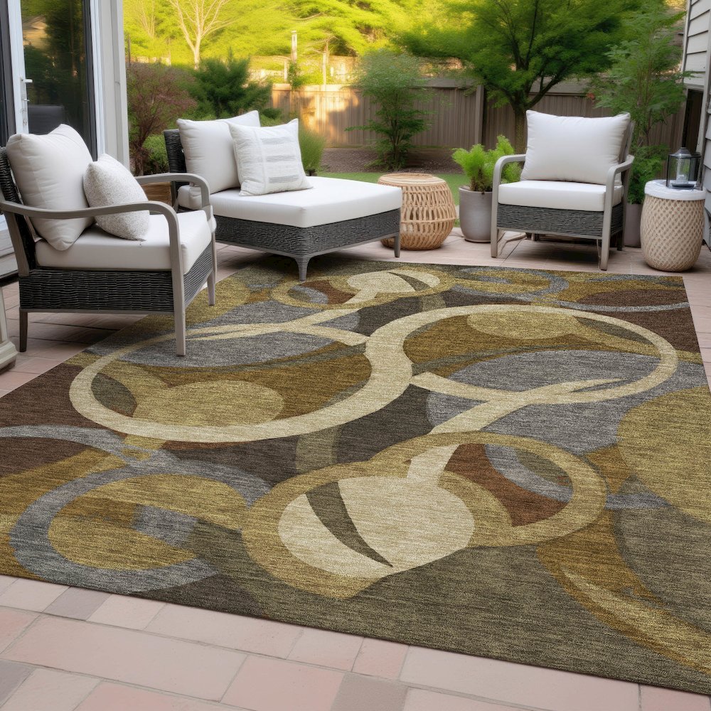 Machine Washable Indoor/Outdoor Chantille ACN2167 Brown 9' x 12' Rug