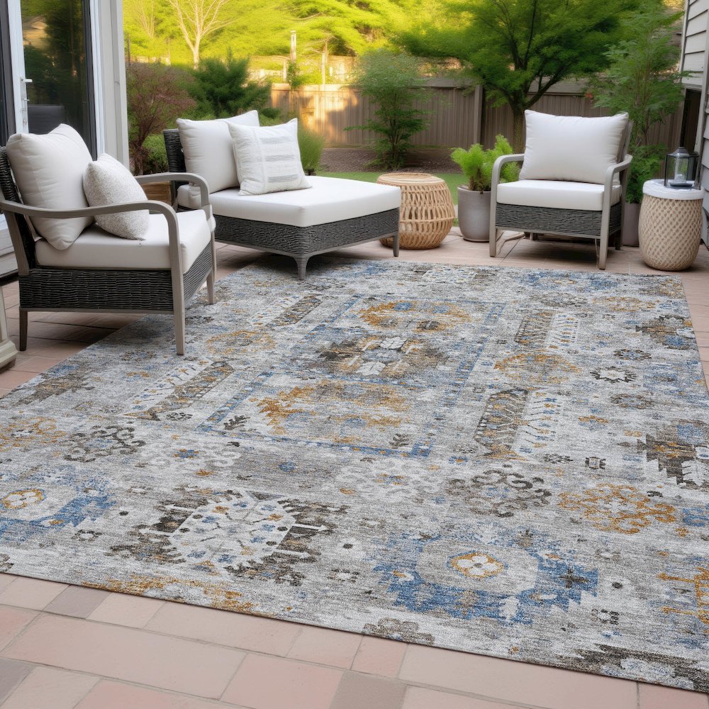 Machine Washable Indoor/Outdoor Chantille ACN2198 Gray 9' x 12' Rug