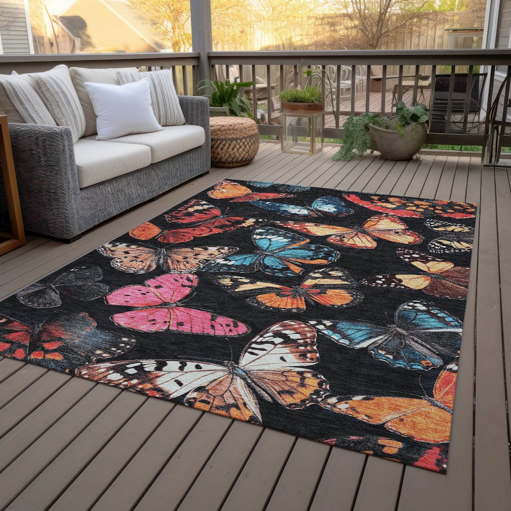 Machine Washable Indoor/Outdoor Chantille ACN2201 Black 9' x 12' Rug