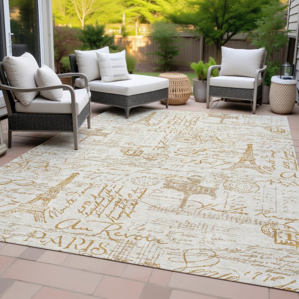 Machine Washable Indoor/Outdoor Chantille ACN2209 Gold 9' x 12' Rug