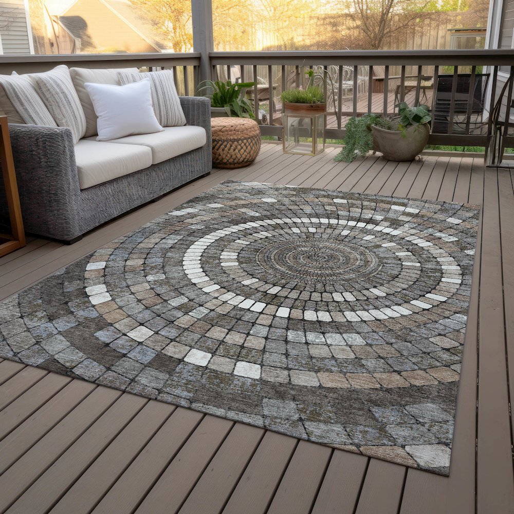 Machine Washable Indoor/Outdoor Chantille ACN2216 Brown 9' x 12' Rug