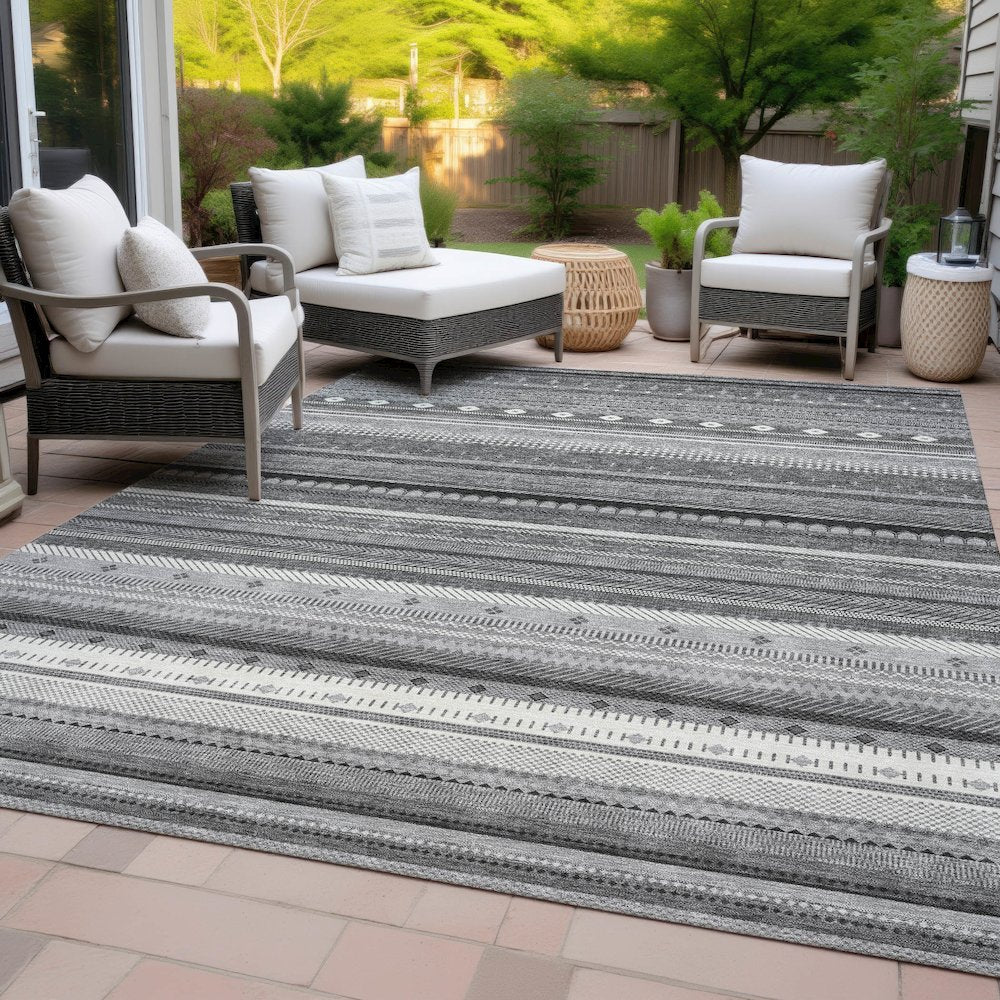 Machine Washable Indoor/Outdoor Chantille ACN2218 Gray 9' x 12' Rug