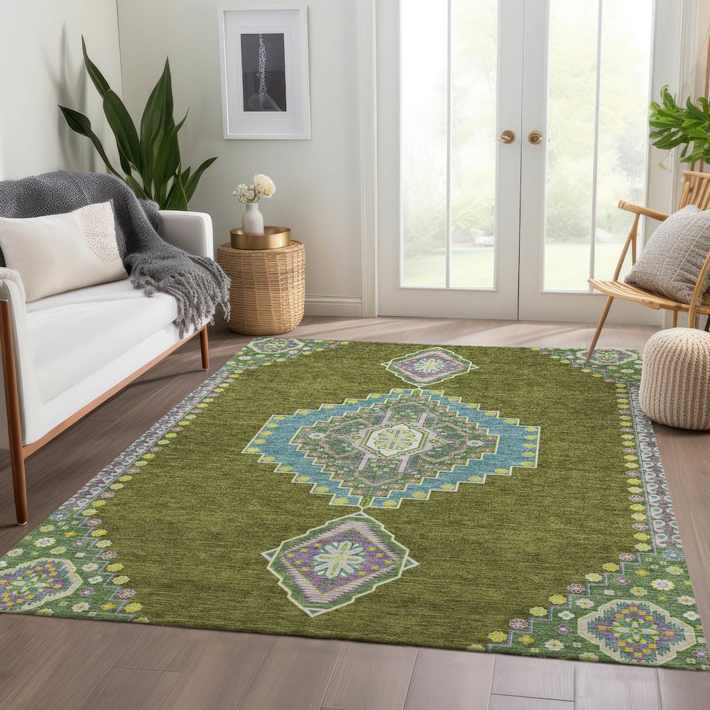 Premium Machine Washable Mayfield AMF1014 Olive 9' x 12' Rug