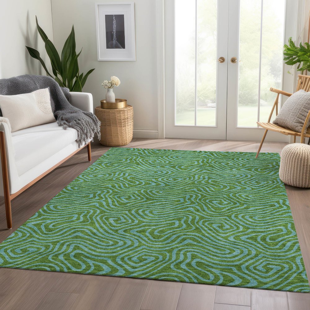 Premium Machine Washable Mayfield AMF1031 Green 9' x 12' Rug