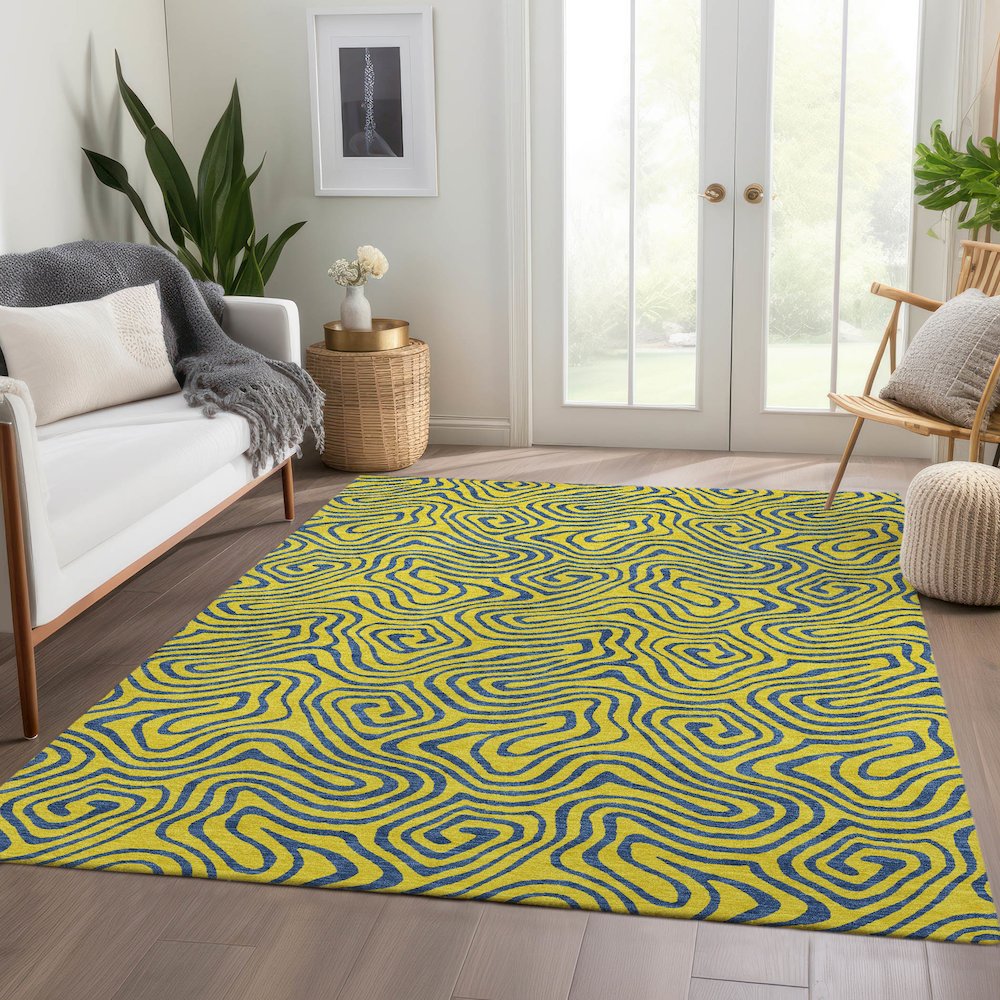 Premium Machine Washable Mayfield AMF1031 Yellow 9' x 12' Rug