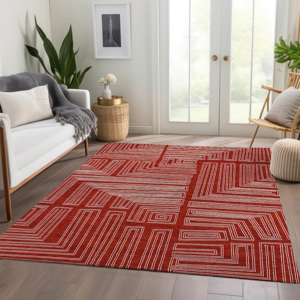 Premium Machine Washable Mayfield AMF1045 Red 9' x 12' Rug
