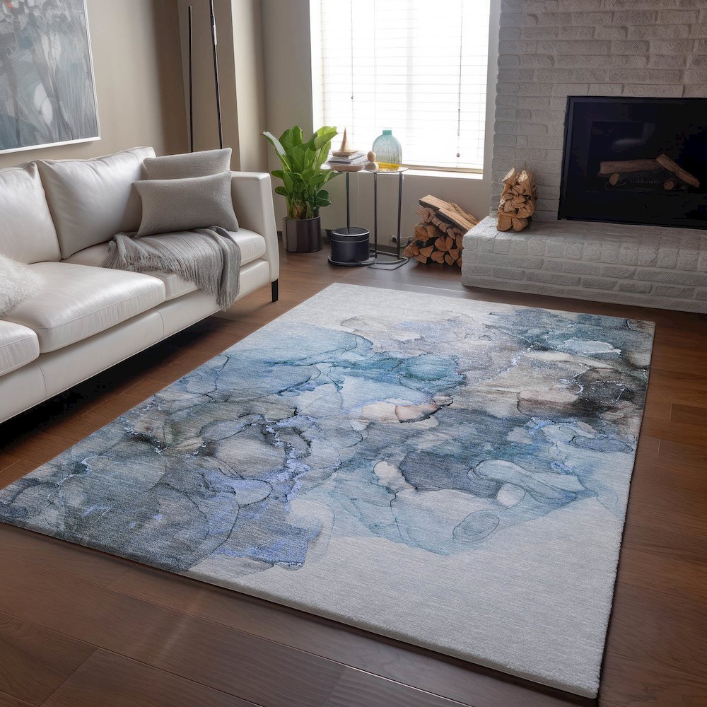 Premium Machine Washable Mayfield Blue 9' x 12' Rug