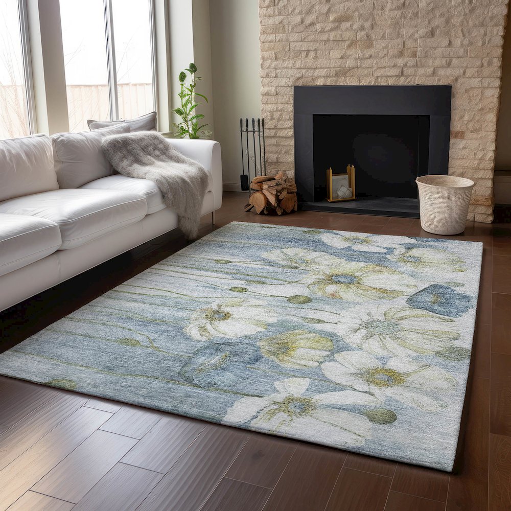 Premium Machine Washable Mayfield AMF712 Blue 9' x 12' Rug