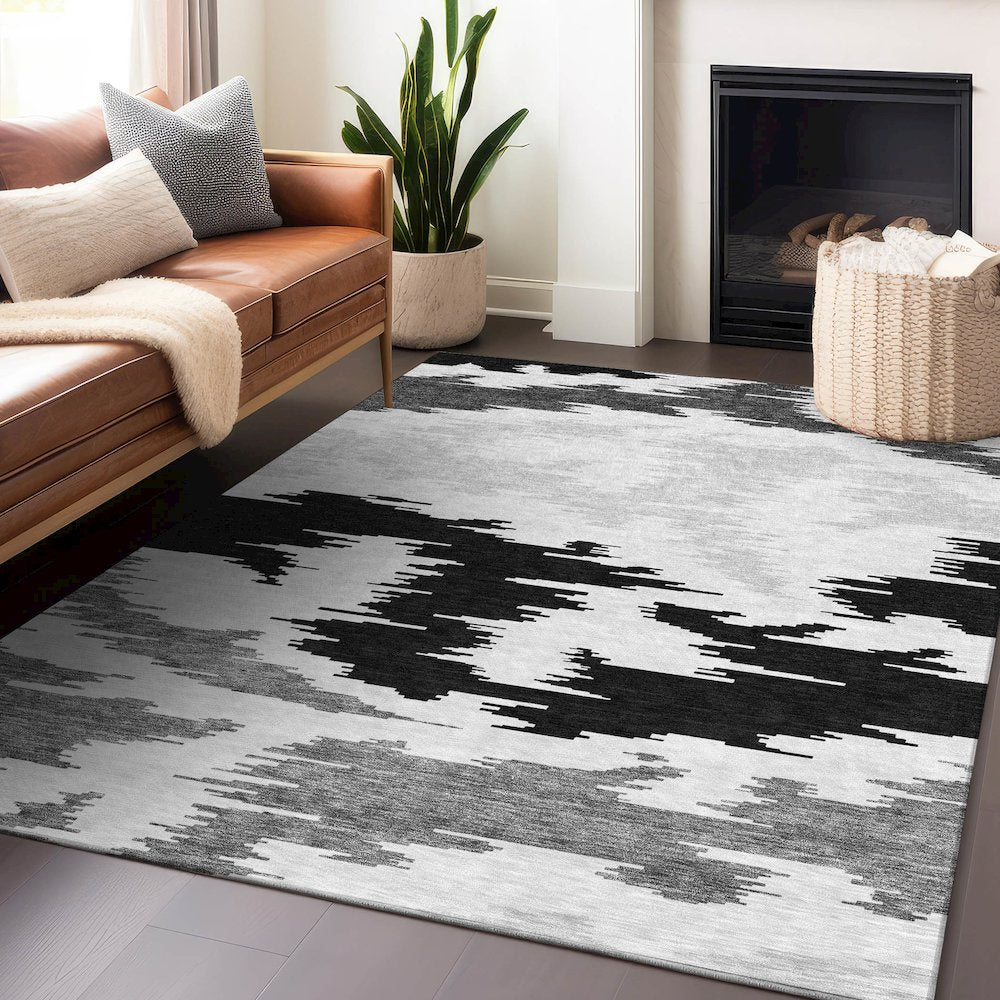 Premium Machine Washable Mayfield AMF746 Black 9' x 12' Rug