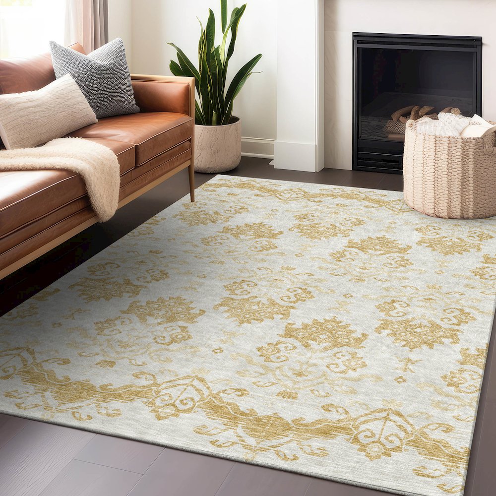 Premium Machine Washable Mayfield AMF759 Gold 9' x 12' Rug