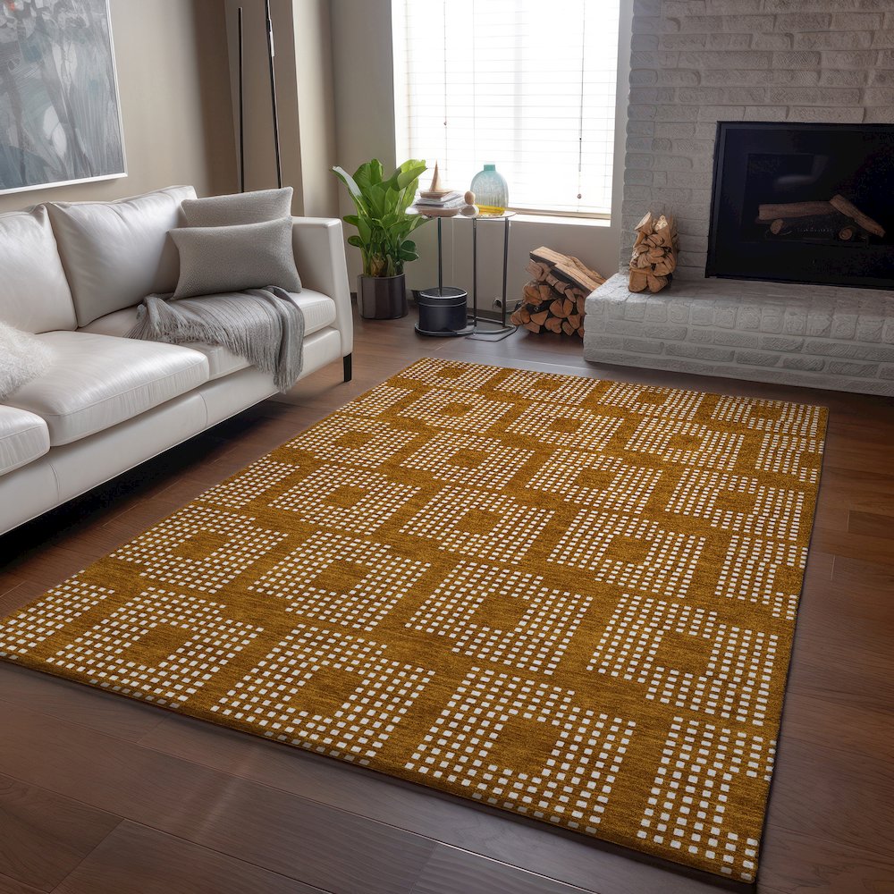 Premium Machine Washable Mayfield AMF890 Terracotta 9' x 12' Rug