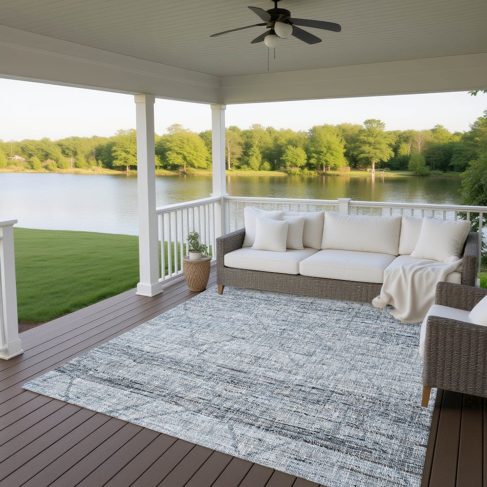 Luxury Washable Indoor/Outdoor Portico Blue 9' x 12' Rug