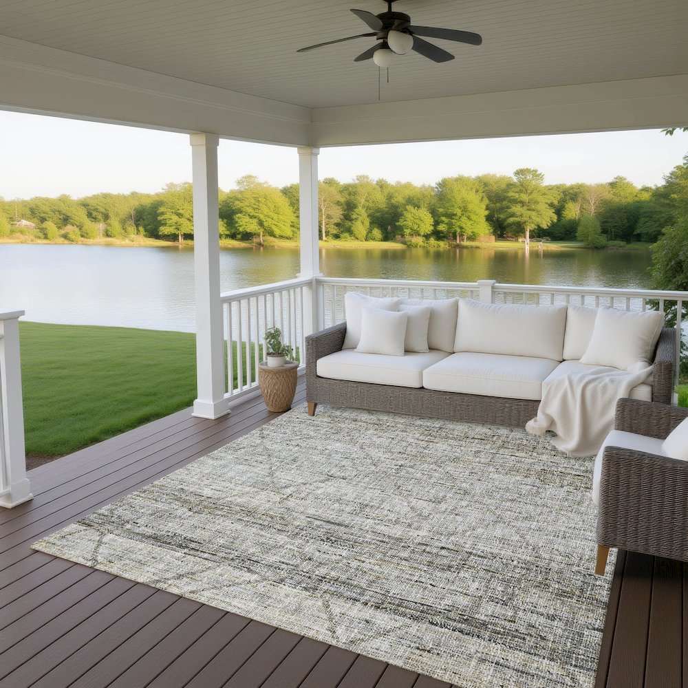 Luxury Washable Indoor/Outdoor Portico Pewter 9' x 12' Rug