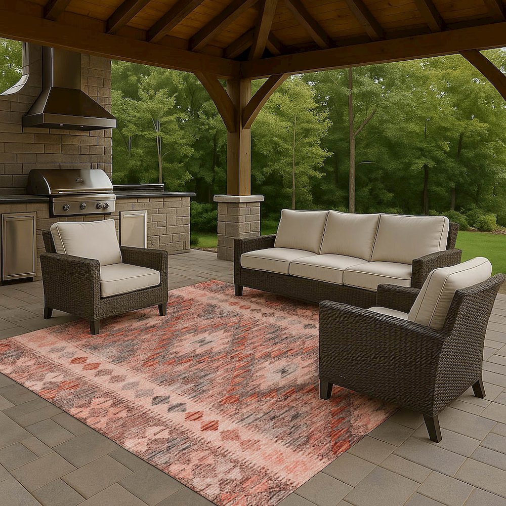 Luxury Washable Indoor/Outdoor Solace Terracotta 9' x 12' Rug