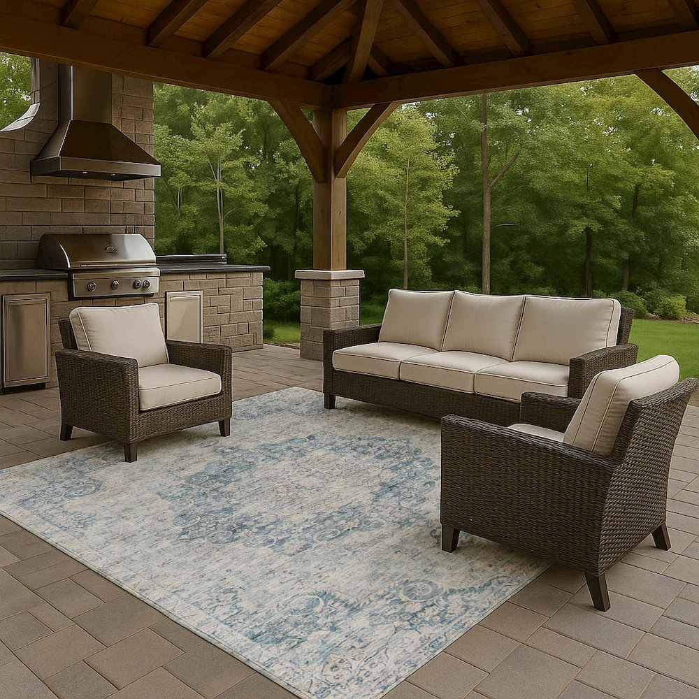 Luxury Washable Indoor/Outdoor Tabrook Blue 9' x 12' Rug