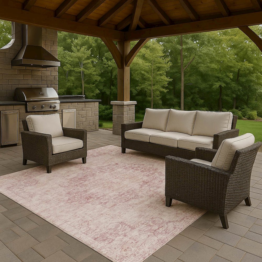 Luxury Washable Indoor/Outdoor Tabrook Pink 9' x 12' Rug