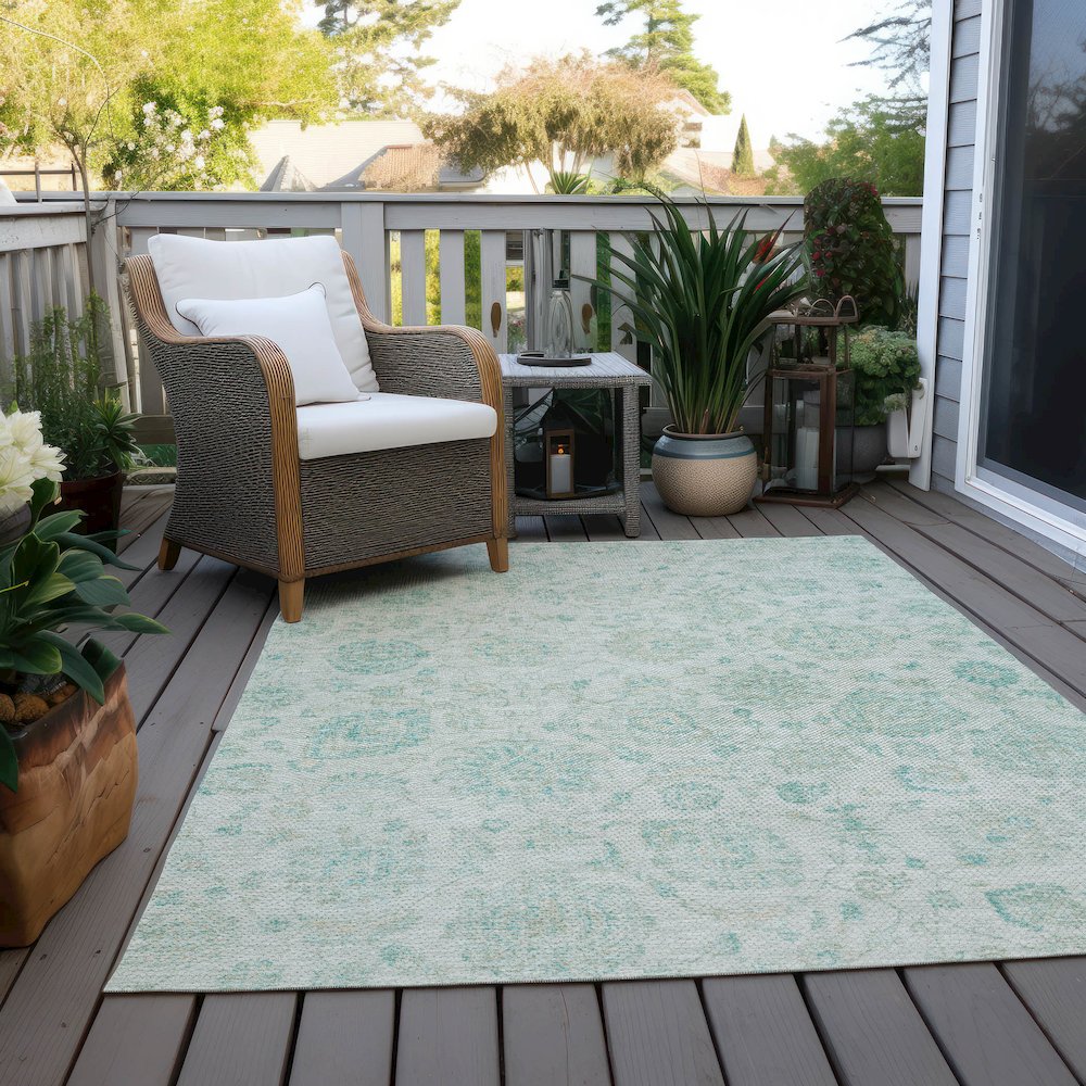 Machine Washable Indoor/Outdoor Chantille Turquoise 10' x 14' Rug