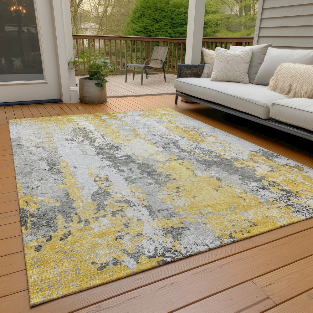 Machine Washable Indoor/Outdoor Chantille Yellow 10' x 14' Rug