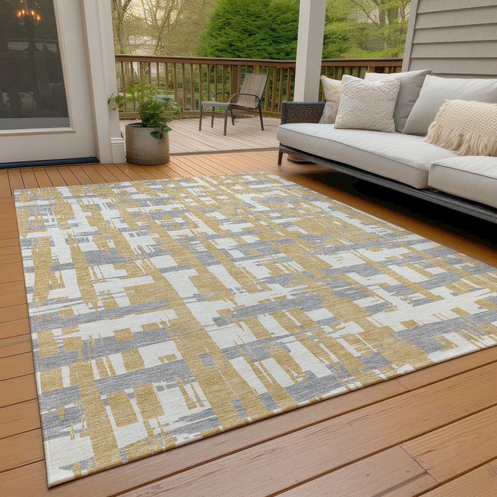 Machine Washable Indoor/Outdoor Chantille Gold 10' x 14' Rug