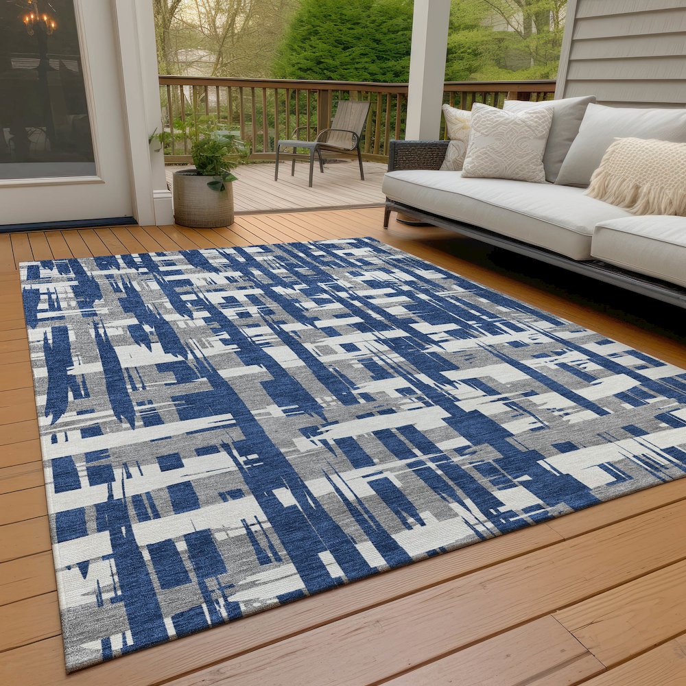 Machine Washable Indoor/Outdoor Chantille Navy 10' x 14' Rug