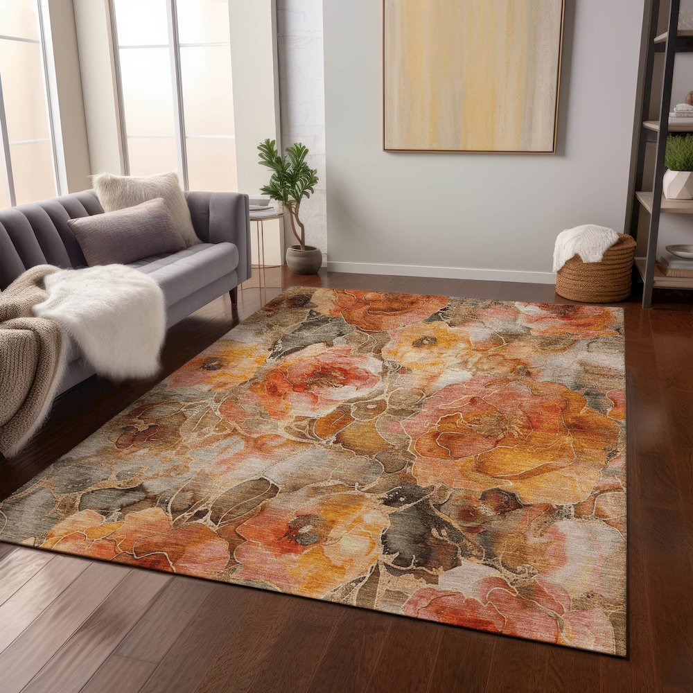 Machine Washable Indoor/Outdoor Chantille Orange 10' x 14' Rug