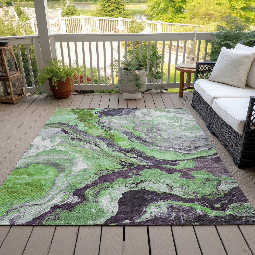 Machine Washable Indoor/Outdoor Chantille Green 10' x 14' Rug
