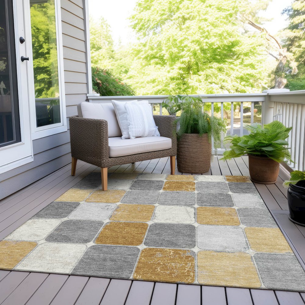 Machine Washable Indoor/Outdoor Chantille Gold 10' x 14' Rug