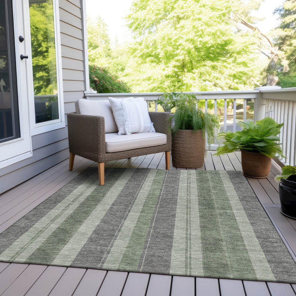Machine Washable Indoor/Outdoor Chantille Green 10' x 14' Rug