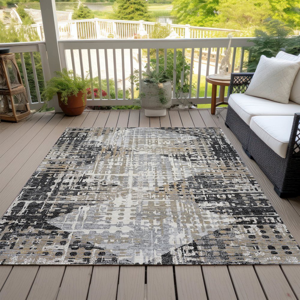 Machine Washable Indoor/Outdoor Chantille ACN2116 Black 10' x 14' Rug