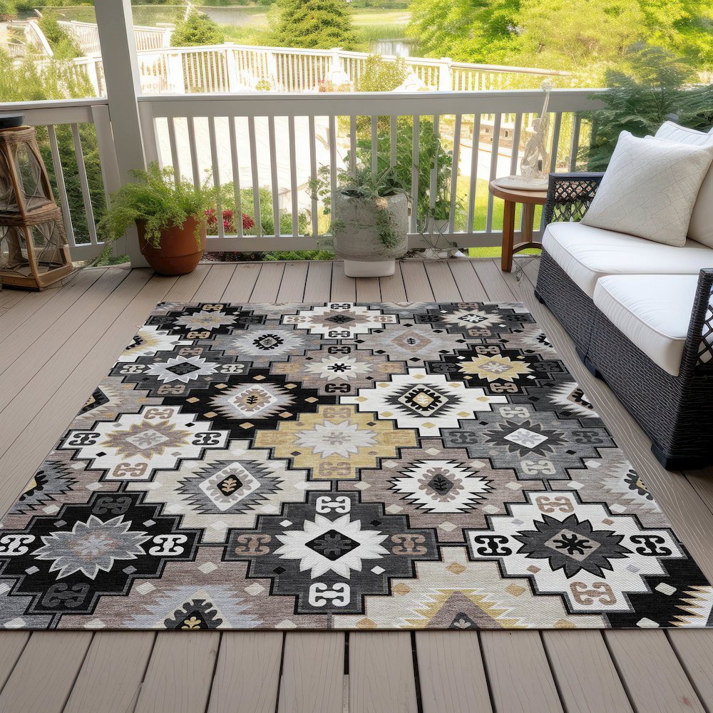 Machine Washable Indoor/Outdoor Chantille ACN2123 Black 10' x 14' Rug