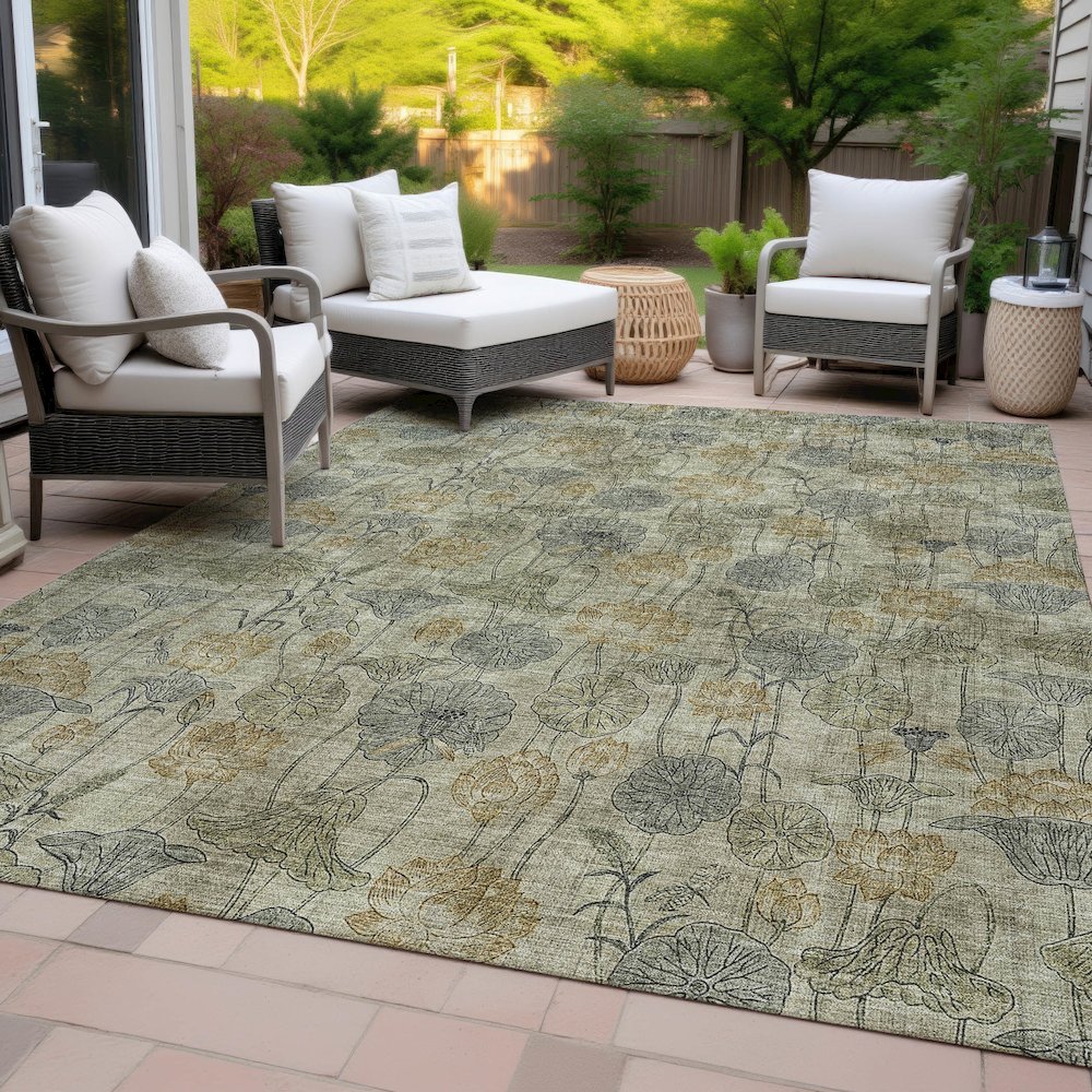 Machine Washable Indoor/Outdoor Chantille ACN2128 Khaki 10' x 14' Rug