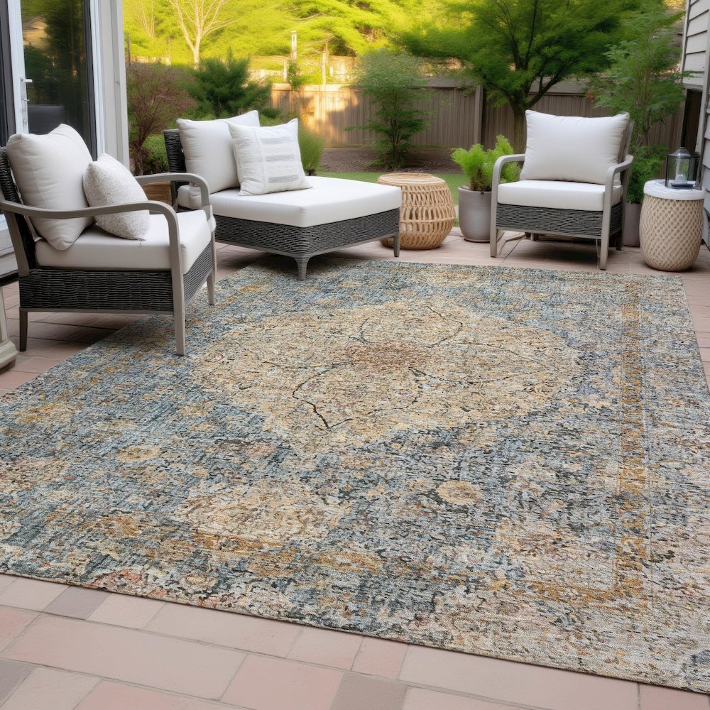 Machine Washable Indoor/Outdoor Chantille ACN2136 Blue 10' x 14' Rug