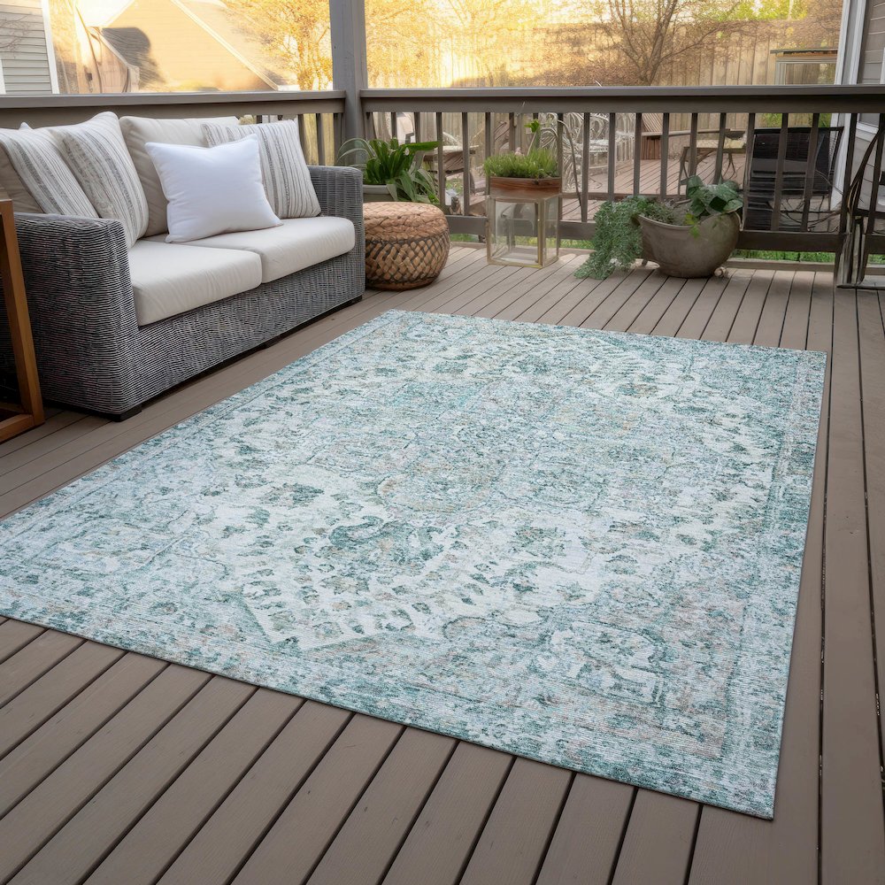 Machine Washable Indoor/Outdoor Chantille ACN2138 Teal 10' x 14' Rug